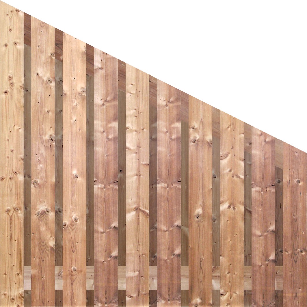 ThermoWood tuinscherm 21 planks (19+2) schuin verticaal 180x170-80 cm volle zijde links hoog