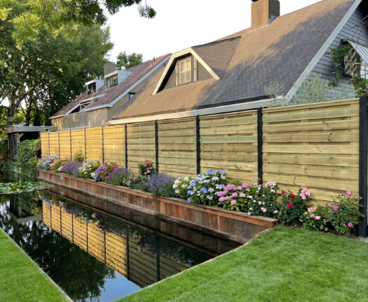 Grenen tuinscherm 22 planks (19+3) recht horizontaal 180x180 cm